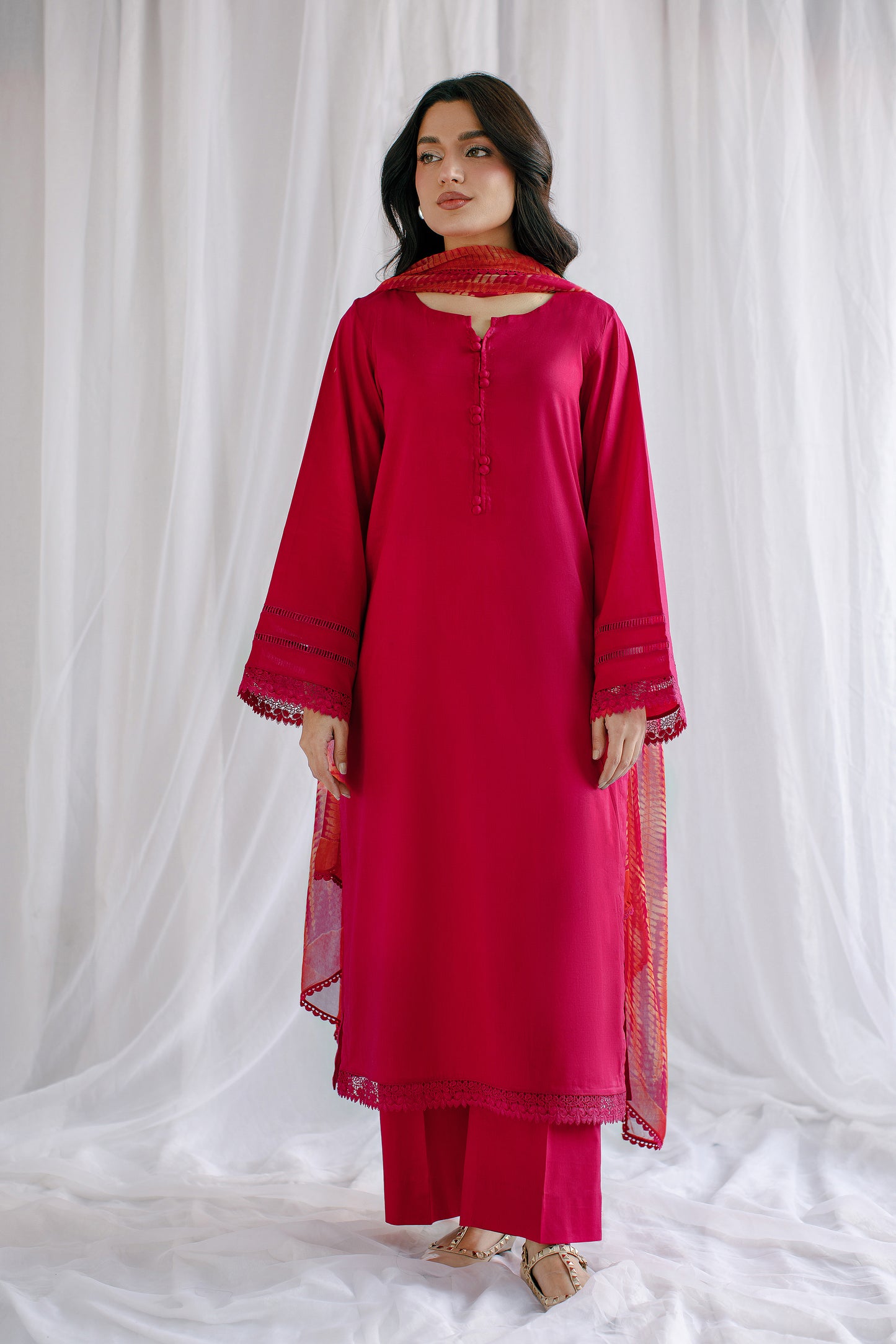 Ethereal Elegance | 3-Piece Stitched Lawn Suit With Tie-and-Dye Dupatta