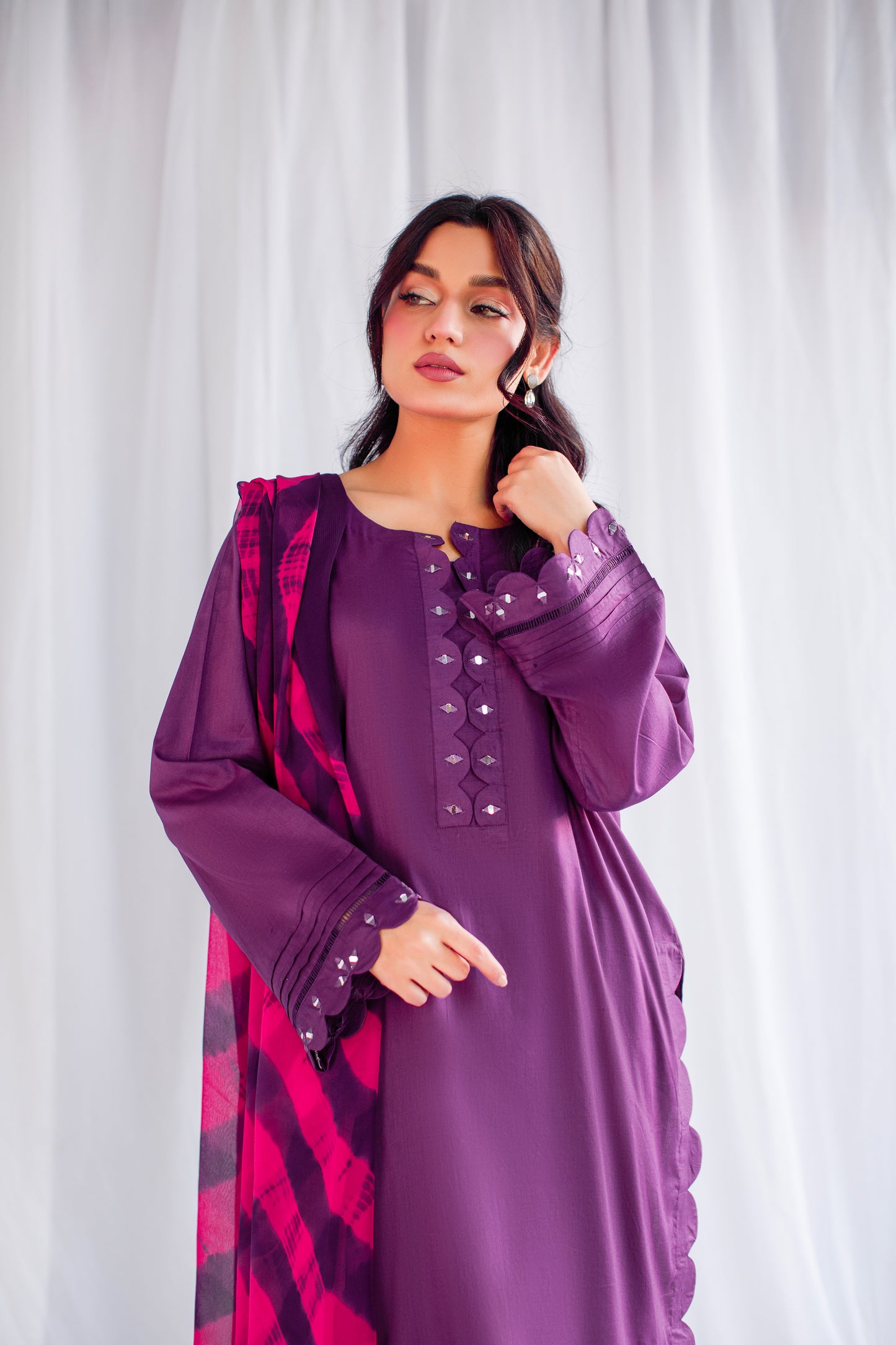 Pure Essence | 3-Piece Lawn Suit – Mirror Work & Tie-Dye Dupatta