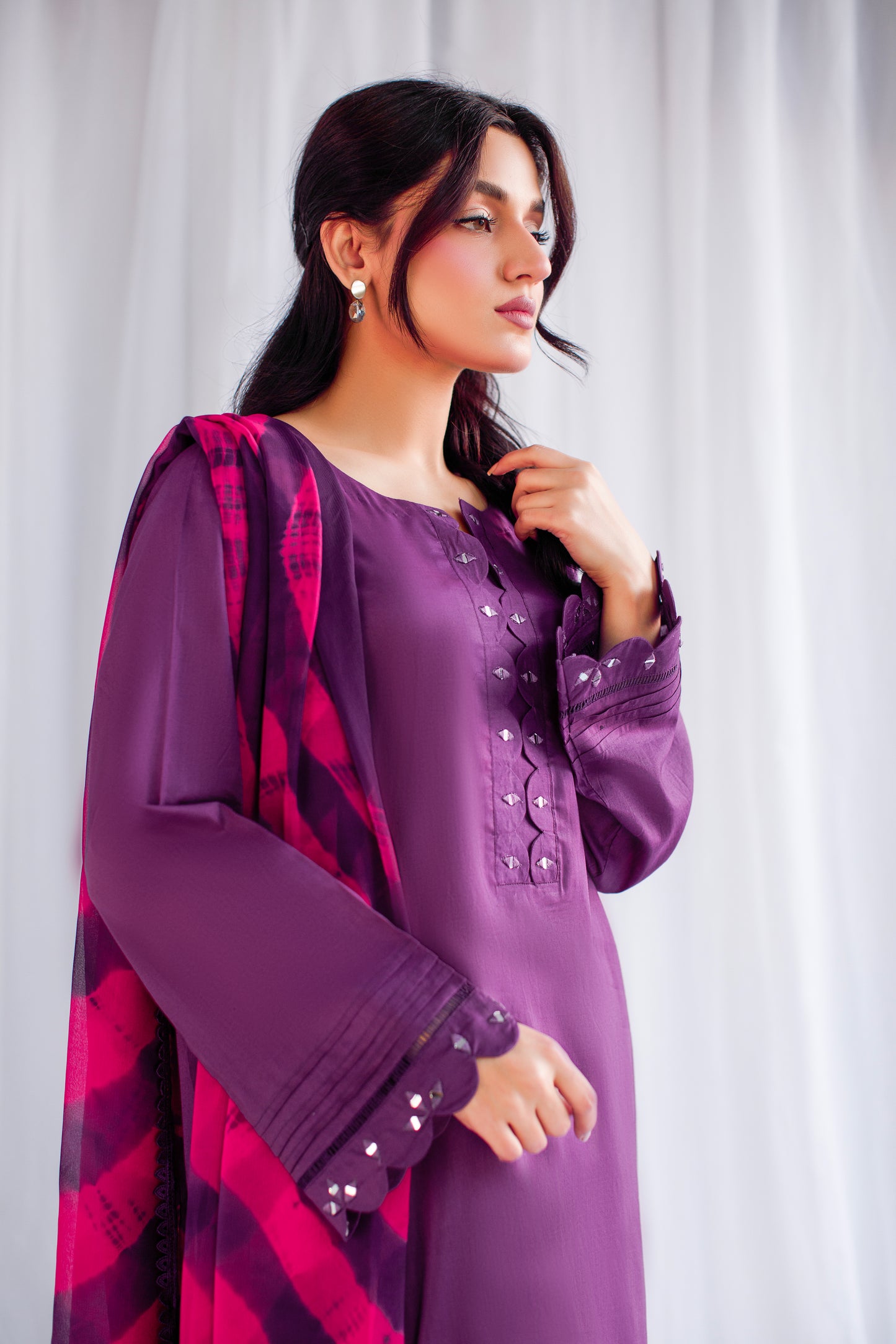 Pure Essence | 3-Piece Lawn Suit – Mirror Work & Tie-Dye Dupatta