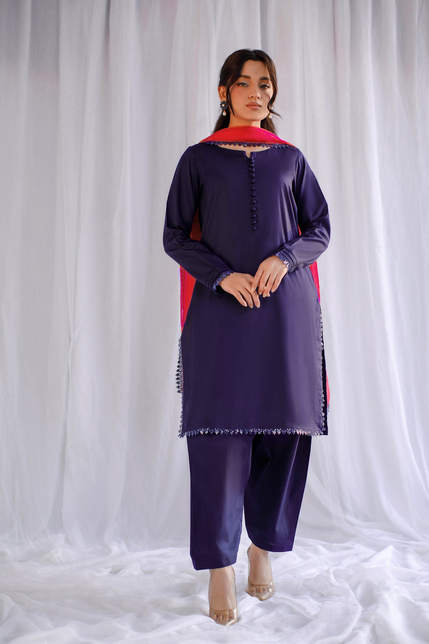 3-Piece Lawn Suit – Mirror Work & Tie-Dye Dupatta