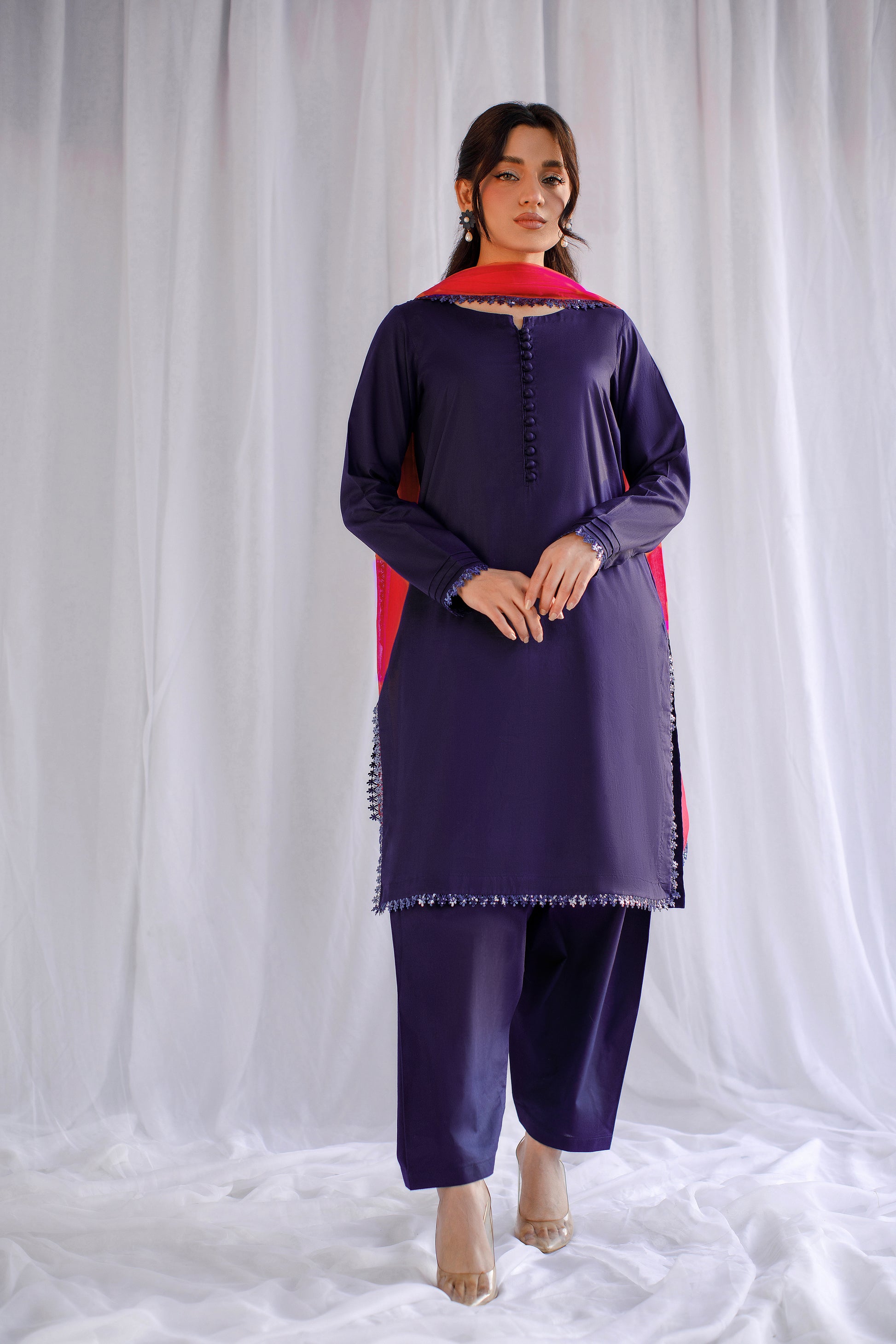 3-Piece Lawn Suit – Mirror Work & Tie-Dye Dupatta