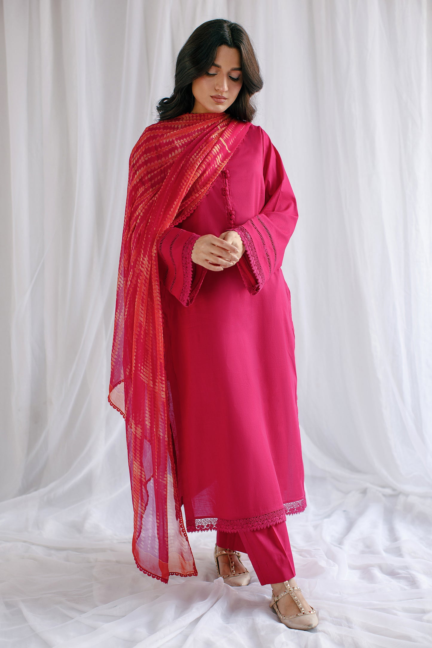 Ethereal Elegance | 3-Piece Stitched Lawn Suit With Tie-and-Dye Dupatta