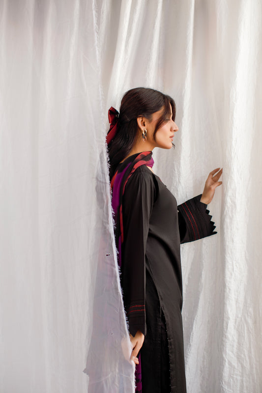 Midnight Elegance |  3-Piece Stitched Lawn Suit With Tie & Dye Dupatta