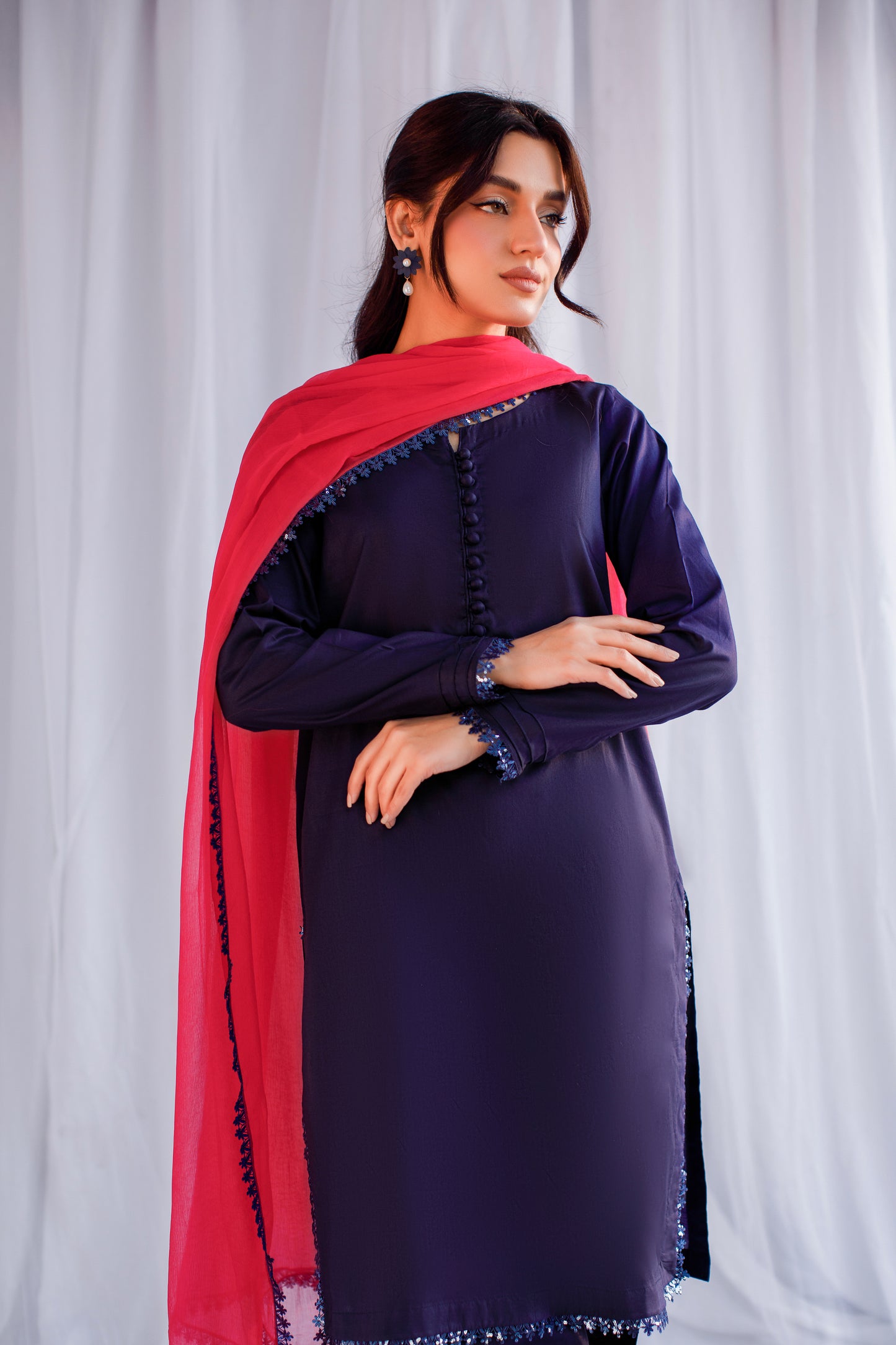 Midnight Bloom | 3-Piece Lawn Suit With Mirror Work & Tie-Dye Dupatta