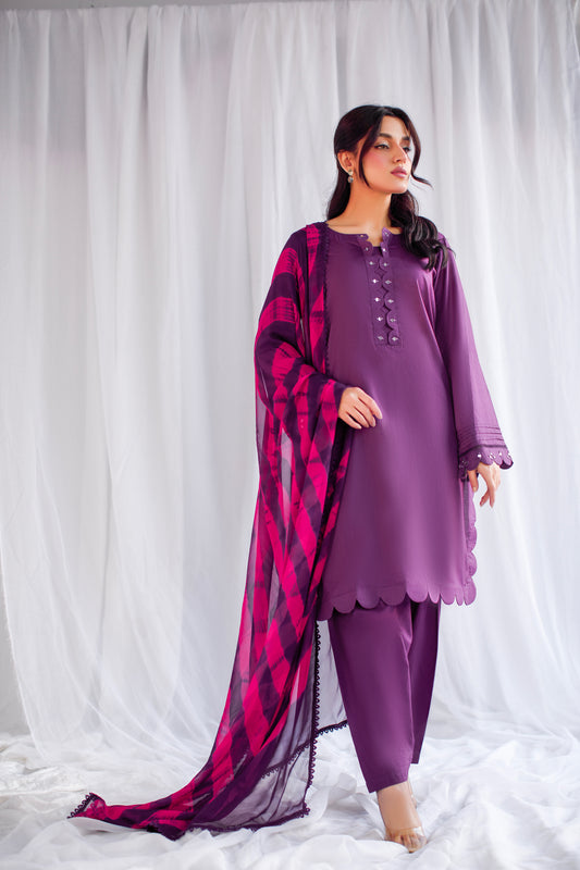 Pure Essence | 3-Piece Lawn Suit – Mirror Work & Tie-Dye Dupatta
