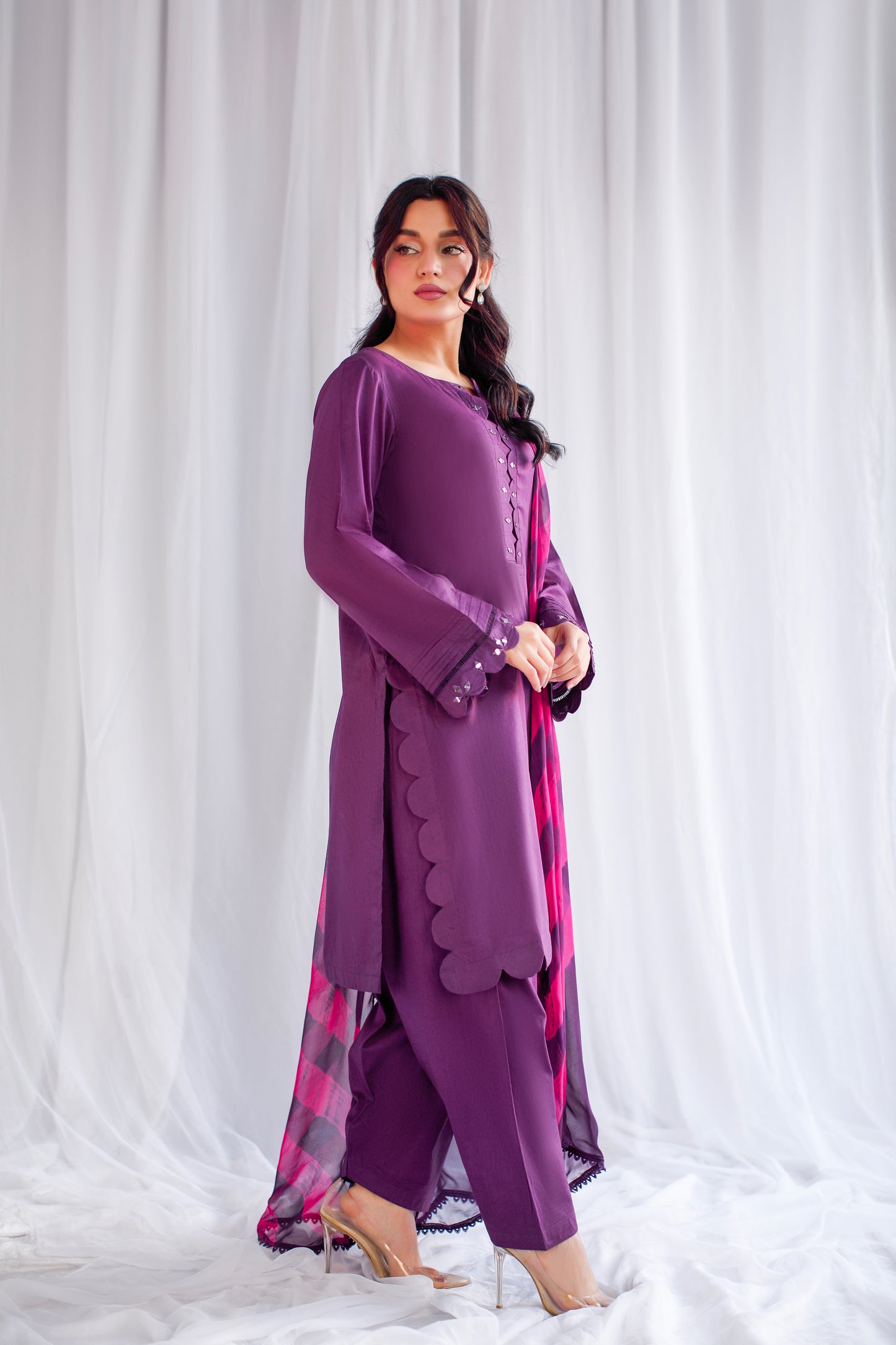 Pure Essence | 3-Piece Lawn Suit – Mirror Work & Tie-Dye Dupatta