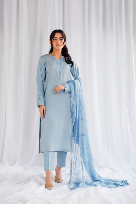 Timeless Charm | 3-Piece Solid Lawn Suit With Tie-and-Dye Dupatta