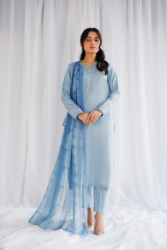 Timeless Charm | 3-Piece Solid Lawn Suit With Tie-and-Dye Dupatta