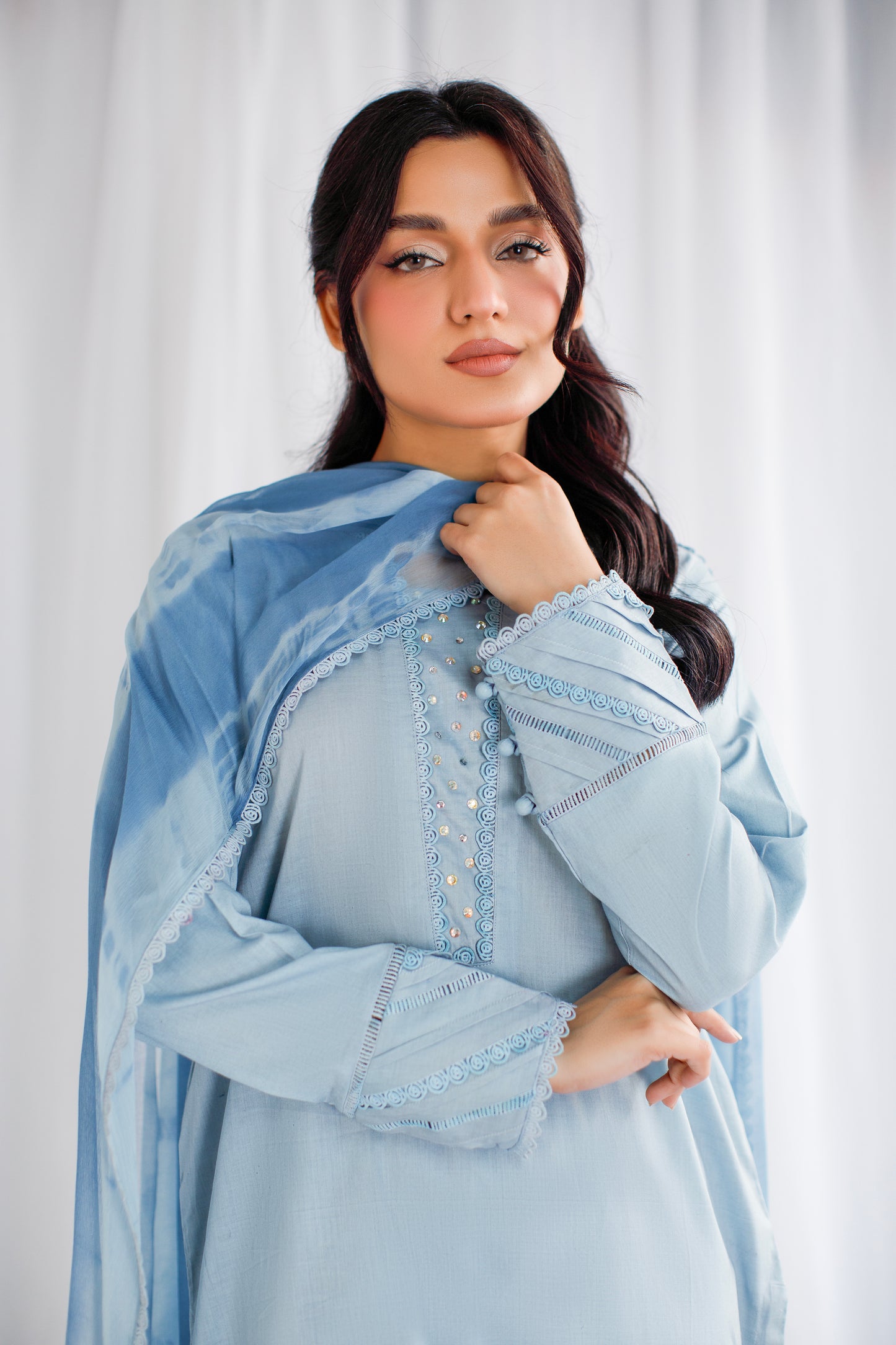 Timeless Charm | 3-Piece Solid Lawn Suit With Tie-and-Dye Dupatta